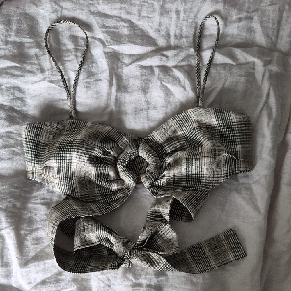 Ronny Kobo Collection Plaid Crop Top - Black and White